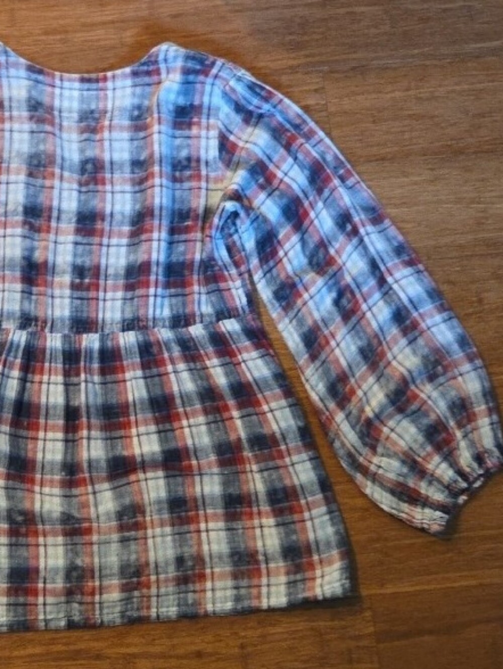 Artisan De Luxe Double Layer Embroidered Plaid Boho Blouse Size L Very Good Cond - Picture 5 of 8